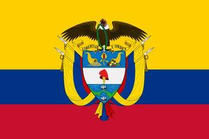 de officiell nuvarande flagga och täcka av vapen av republik av colombia. stat flagga av colombia. illustration. foto