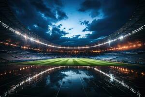 ai genererad fotboll stadion på natt foto