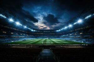 ai genererad fotboll stadion på natt foto