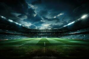 ai genererad fotboll stadion på natt foto