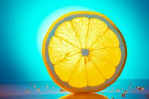 ai genererad Foto av färsk citron- på Färg bakgrund