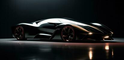 ai genererad de ny sport bil prototyp med en svart bakgrund, foto
