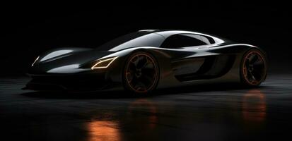 ai genererad de ny sport bil prototyp med en svart bakgrund, foto