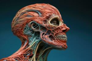 ai genererad 3d illustration av en mänsklig skelett modell som visar de kärl- systemet, 3d illustrerade mänsklig kropp, ai genererad foto