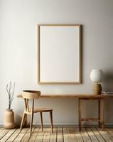 ai genererad tolkning av en rum med en stol, stol, vägg ram och neutral strö foto