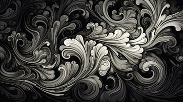 ai genererad abstrakt blommig mönster i svart och vit färger foto
