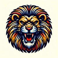 ai genererad illustration av färgrik arg lejon lämplig för kläder design foto