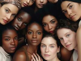 ai genererad mångfald etnicitet kvinna i affisch stil skott foto