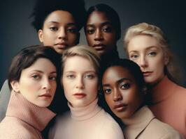 ai genererad mångfald etnicitet kvinna i affisch stil skott foto