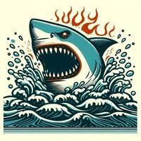 ai genererad illustration av ett arg haj. årgång stil. foto