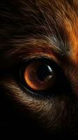 ai genererad närbild räv öga, porträtt av djur- på mörk bakgrund. ai genererad foto
