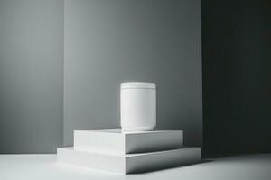 ai genererad minimal vit podium för produkt visa, grå Färg bakgrund 3d tolkning. ai genererad foto
