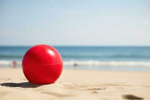 ai genererad uppblåsbar boll på de strand, sommar semester bakgrund. ai genererad foto