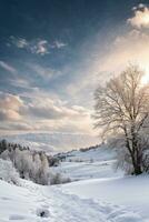 ai genererad vinter- snö landskap foto