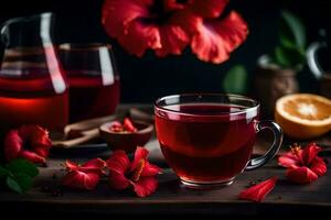 ai genererad de hibiskus te är en traditionell dryck i Indien foto