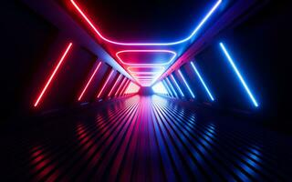 neon rader och tunnel, 3d tolkning. foto