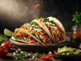 ai genererad tacos med grillad kyckling kött och grönsaker foto