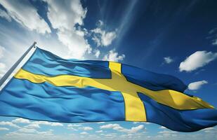 ai genererad Sverige flagga himmel moln. generera ai foto