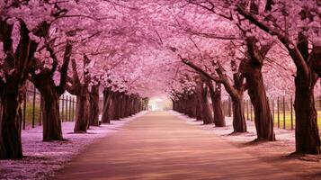 ai genererad körsbär blomma tunnel foto