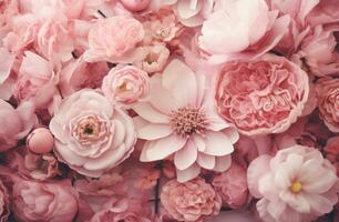 ai genererad rosa pion bakgrund med vit och rosa blommor, romantisk påverkar, foto