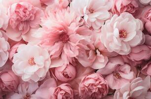 ai genererad rosa pion bakgrund med vit och rosa blommor, romantisk påverkar, foto