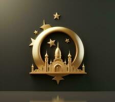 ai genererad moské i guld och moské design i de form av ett islamic symbol, foto