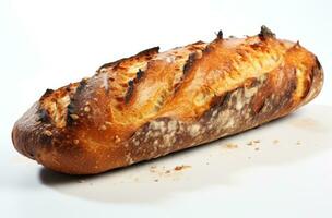 ai genererad lång rostat bröd på vit bakgrund, foto