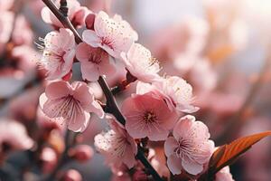 ai genererad stänga upp skott av ett aprikos träd med körsbär blommar foto