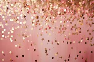 ai genererad en guld konfetti reste sig guld rosa bakgrund rosa konfetti, instax filma, foto