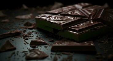 ai genererad choklad på en svart yta foto
