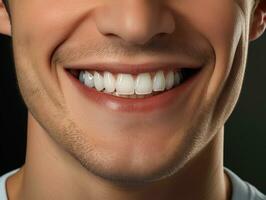 ai genererad en man leende med hans tänder väl trimmad foto