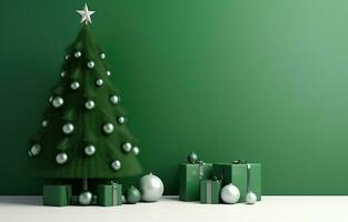 ai genererad grön jul träd och träd i en rum foto