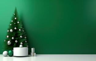 ai genererad grön jul träd och träd i en rum foto