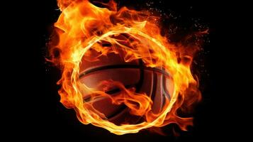 ai genererad en basketboll boll på brand, representerar passionen och energi, bra för kreativ eller dramatisk mönster foto