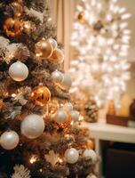ai genererad en vit, beige, och brun jul träd foto
