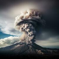 ai genererad olycksbådande moln av rök och aska den där bölja ut av en vulkan under ett utbrott foto