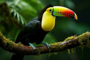 ai genererad vibrerande köl faktureras toucan mitt i panamas rik vegetation en fängslande vilda djur och växter scen ai genererad foto