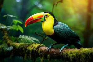 ai genererad vibrerande köl faktureras toucan mitt i panamas rik vegetation en fängslande vilda djur och växter scen ai genererad foto