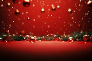 ai genererad festlig röd jul bakgrund frammanande värme och Semester heja på ai genererad foto