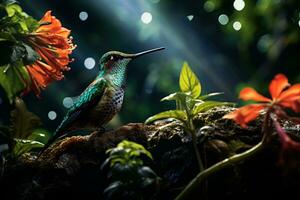 ai genererad kolibri i tropisk skog foto
