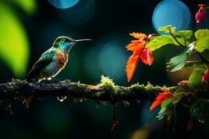 ai genererad kolibri i tropisk skog foto