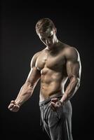 bild av mycket muskulös man Framställ med naken torso foto