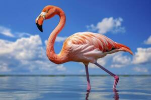 ai genererad rosa flamingo i de vatten. ai genererad foto