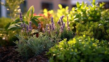 ai genererad friskhet av natur i en äng, blomstrande blommor i springtime genererad förbi ai foto