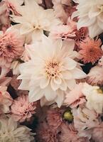 ai genererad en knippa av rosa och vit blommor är i en bukett, i de stil av årgång estetik, painterly textur foto