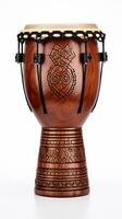 ai genererad darbuka trumma på en vit bakgrund. traditionell percussion musikalisk instrument av arab kultur. lämplig för musikalisk design, artikel, blogg, social media posta, album omslag, affisch foto