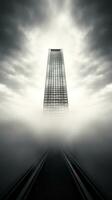 ai genererad skyskrapa genomträngande genom en filt av moln, de kraft och ambition av modern arkitektur foto