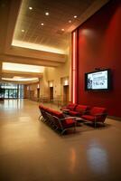 ai genererad en modern och elegant bild av en film teater lobby med anpassningsbar kopia text foto