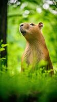 ai genererad en fantastisk bild fångande en capybara i dess naturlig livsmiljö foto