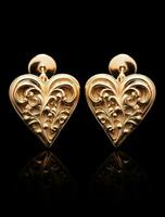 ai genererad en par av guld hjärta formad örhängen foto